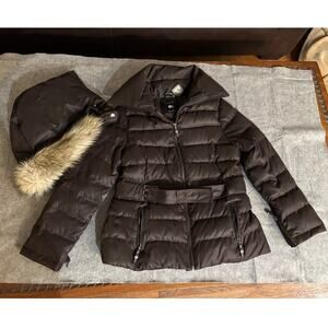 Pre-owned Zara Brown Women Down Puffer Jacket Size XL  Faux fur
